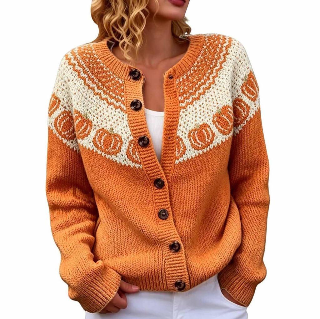 Fair Isle Color Block Single-Breasted Cardigan - Women's Autumn/Winter Knitwear