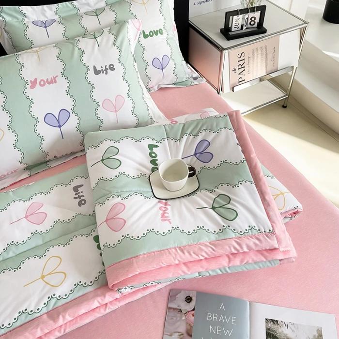 Simple Modern Air Condition Thin Blanket Summer Quilt Cotton Fluffy Plaid Blanket On The Bed Comfortable Comforter