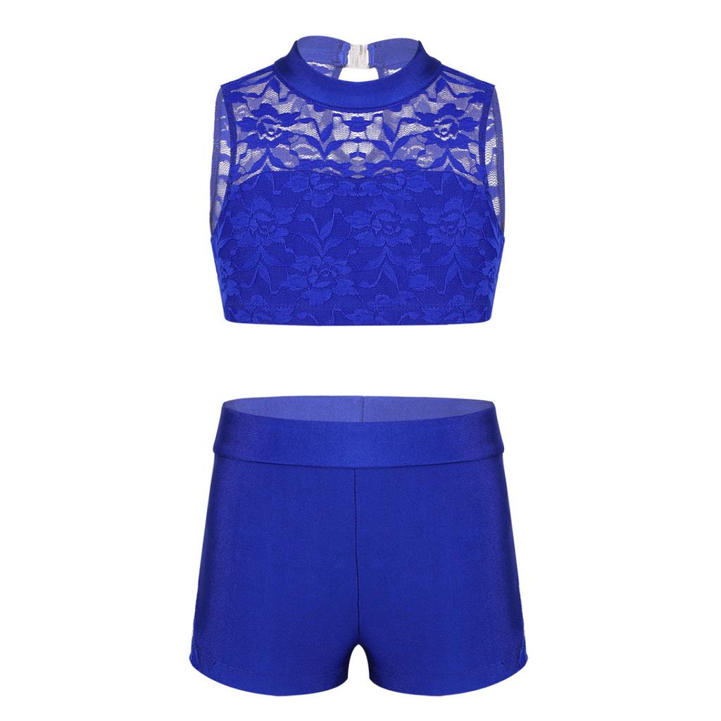 2 ΤΕΜ Παιδικά κοριτσίστικα αμάνικα λουλουδάτο λουλουδάτο μπλουζάκι με πάτο με αθλητικό σετ Crop Top Ballet Gym Workout Αθλητικά ενδύματα χορού