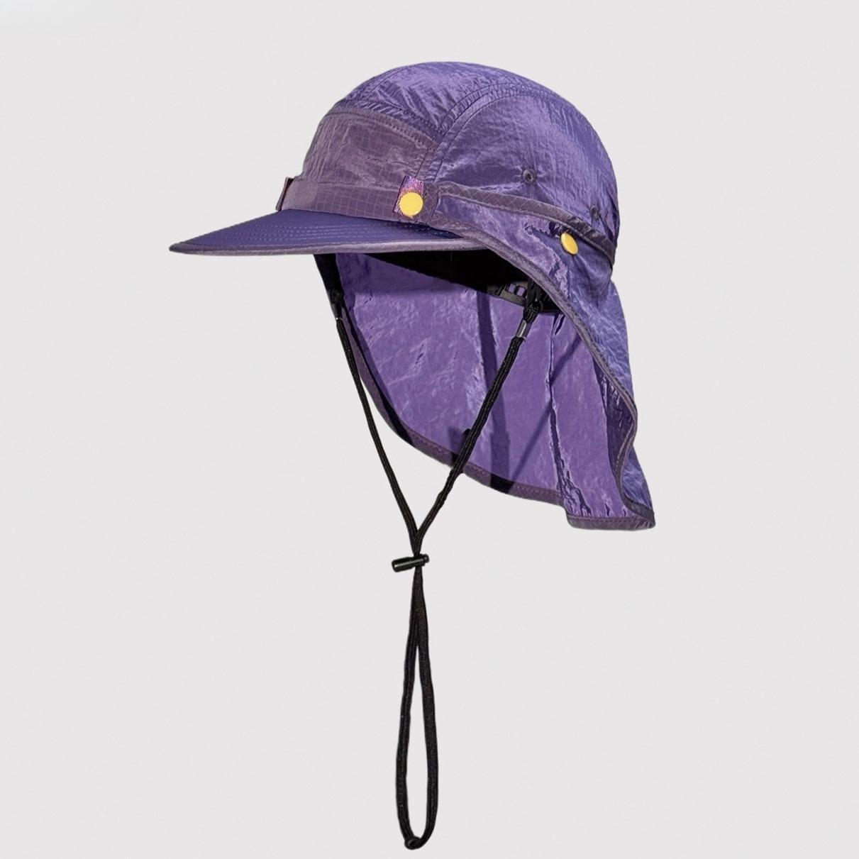 Zealous Sole Women's Black Japanese Style Detachable Shawl Sun Hat Flat Brim Baseball Cap Summer Outdoor Camping Hiking Uv Neck Flap Cap Cm