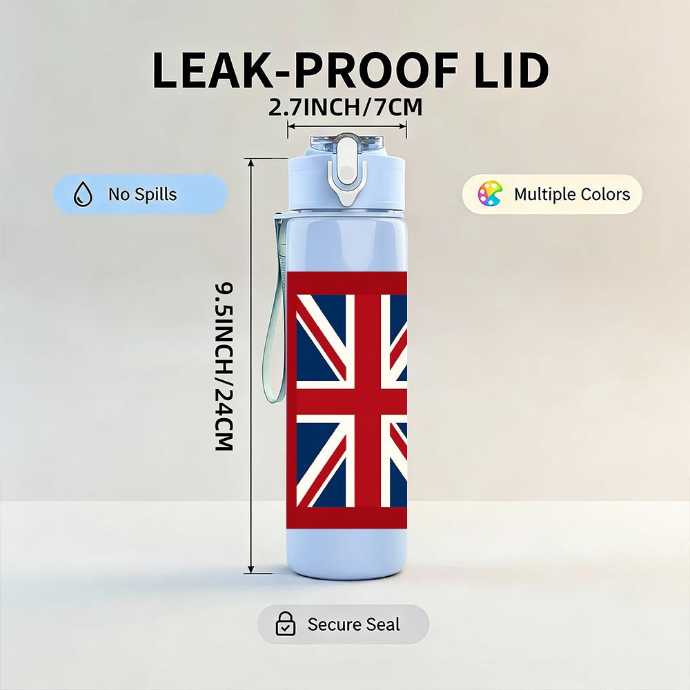 1PC England Union Jack Flag 750ml Color Plastic Sports Water Bottle Leakproof Flip Straw Lid For Sports Office Home Use