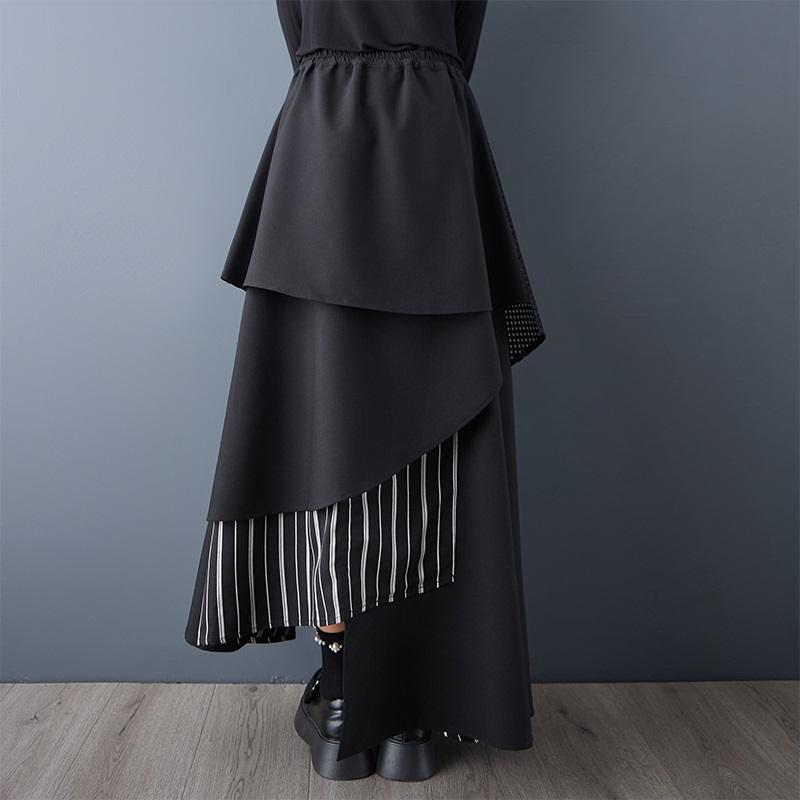 Plus Size High Waist Vintage Black Patchwork Spring Autumn Casual Loose Long for Woman Skirts Womens Skirt