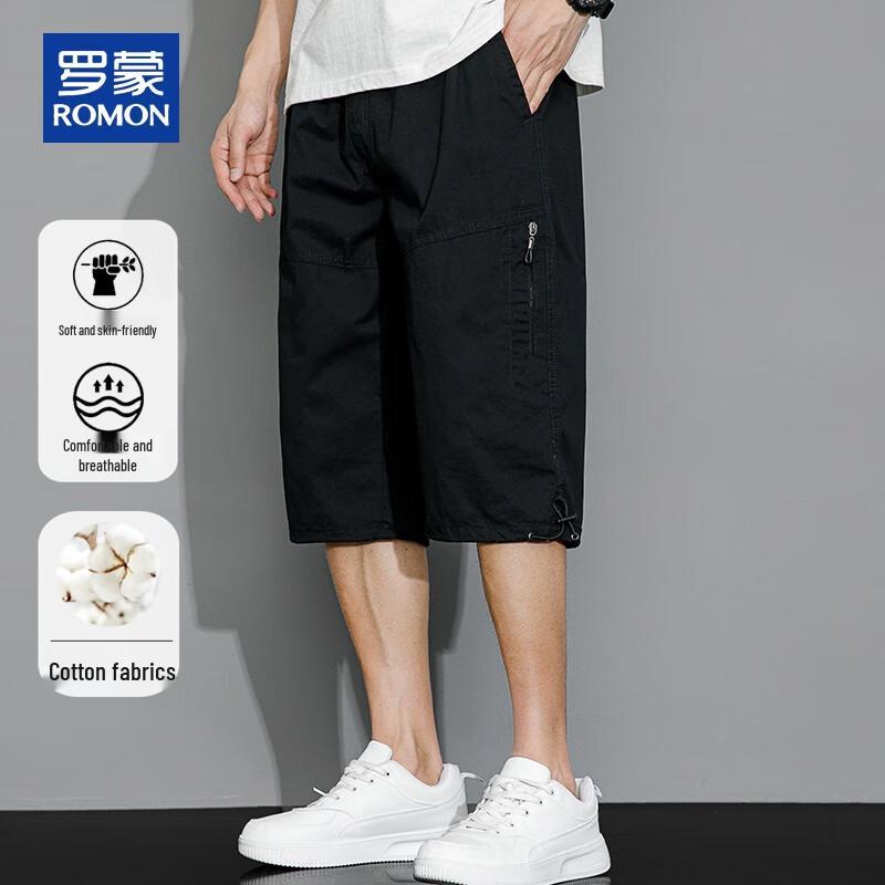 ROMON Men's Cotton 3/4 Drawstring Casual Shorts
