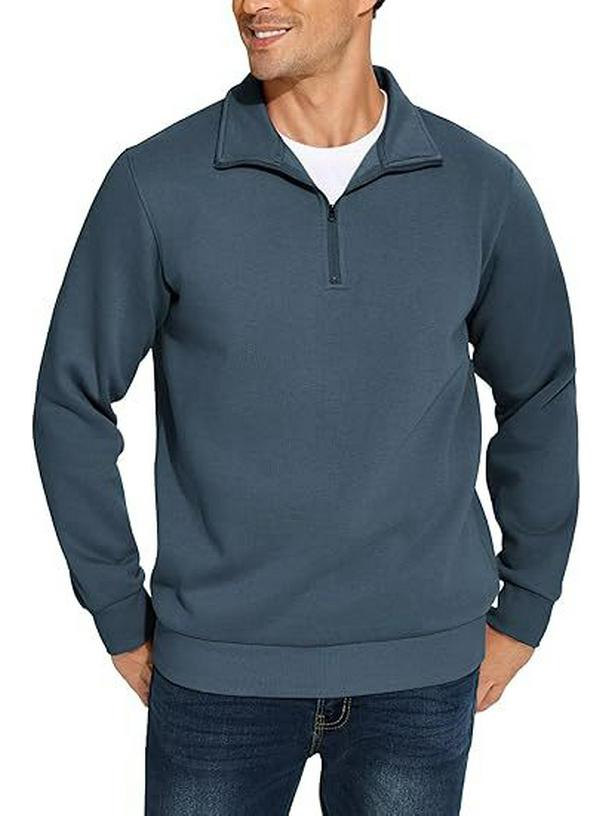 

Men s Quarter-Zip Stand Collar Loose Sports Hoodie S темно-синього кольору