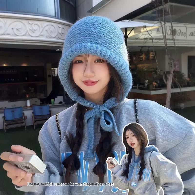 Women's Woolen Beanie with Ear Protection and Plush Lining - Ideal for Big Head Circumference, Small Face, Autumn/Winter