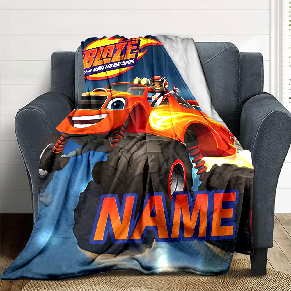 Coperta Morbida Personalizzabile Blaze e le Macchine Mostro2 – Nome Personalizzato, Coperta Accogliente per Tutte le Stagioni, Lavabile in Lavatrice, Coperta Personalizzata