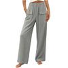 New Women's Casual Summer Cotton Linen Trousers Solid Color Button High Waist Straight Wide Leg Pants