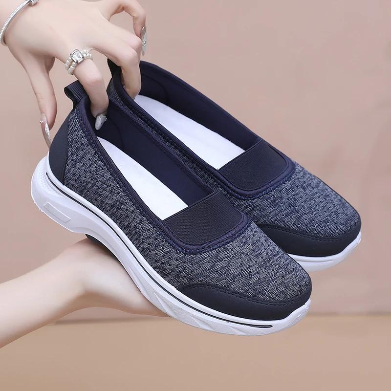 Fashion 2025 Summer New Women's Casual Shoes Summer Breathable Mesh Flat Shoes Women's Comfortable and Lightweight Thick-Soled