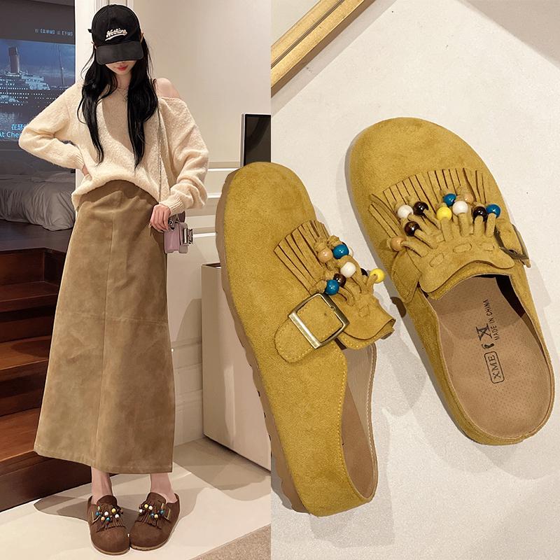 Fashion 2025 Women Mules Shoes Flats Suede Women's Sandals Fringes Summer Fashion Slippers Walking Dress Cozy