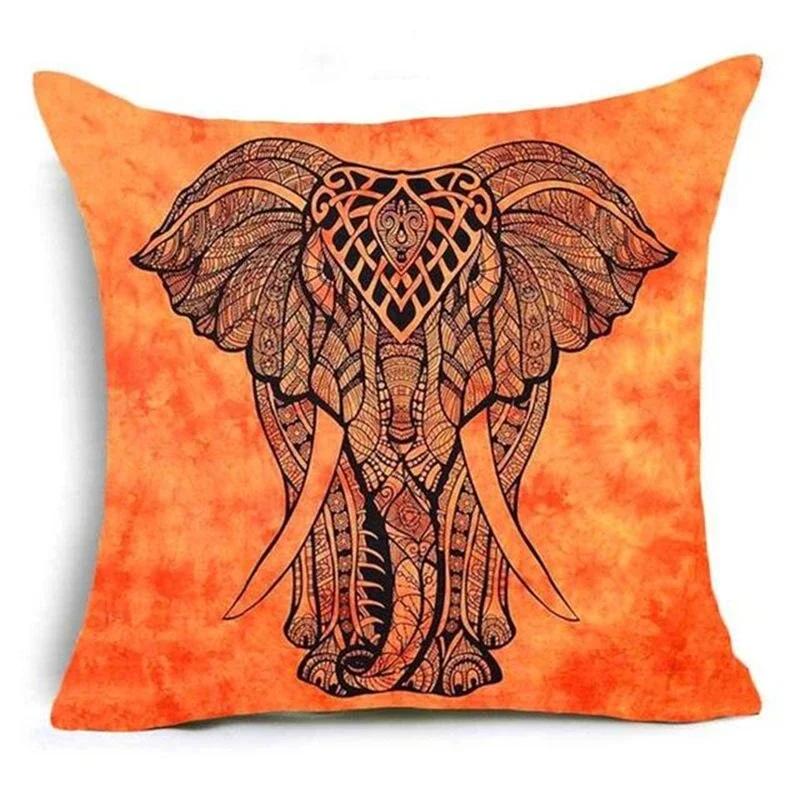Home Decor Pillowcase Sofa Polyester Elephant Print Cushion Cover Indian Style Animal
