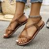 Fashion Women Sandals Flat Heels Clip-toe Casual Rome Sandals Summer Cross Narrow Band Ankle Buckle Beach Shoes for Women