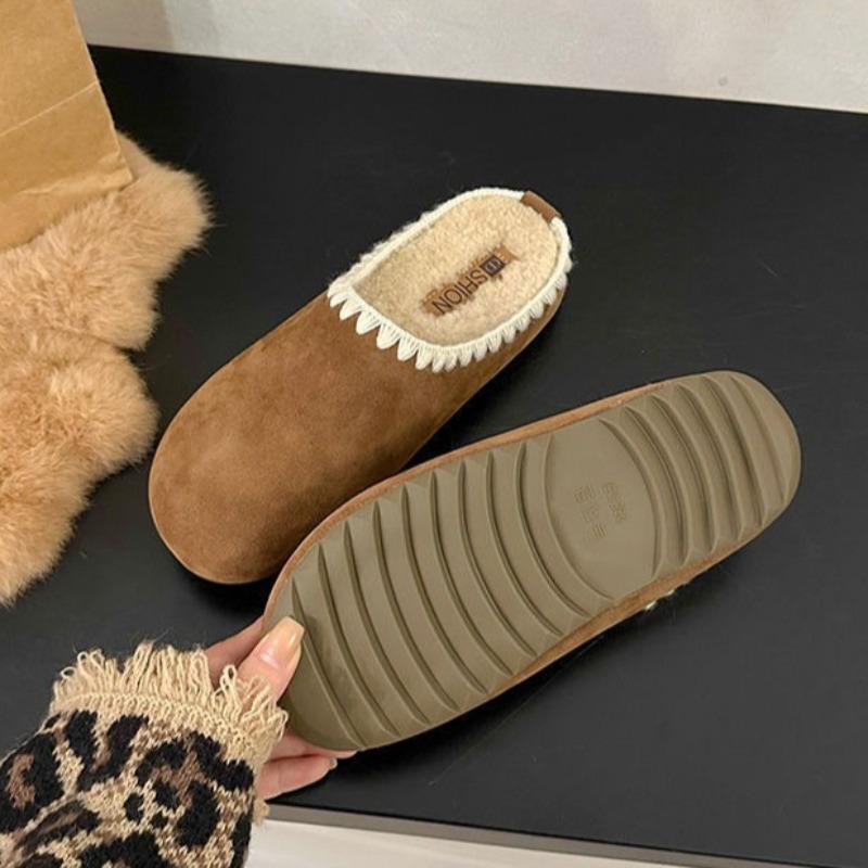 Winter Warm Plush Slippers for Women Soft Suede Cotton Shoes Anti-Slip Thick Sole Round Toe Indoor Home Slippers Zapatos Mujer