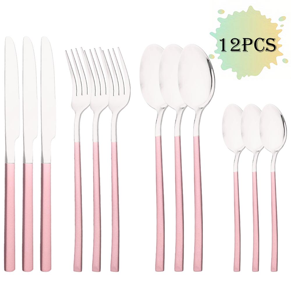 12Pcs Western Gold Dinnerware Stainless Steel Cutlery Set Knife Fork Tea Spoon Dinner Flatware Set Kitchen Silverware Tableware