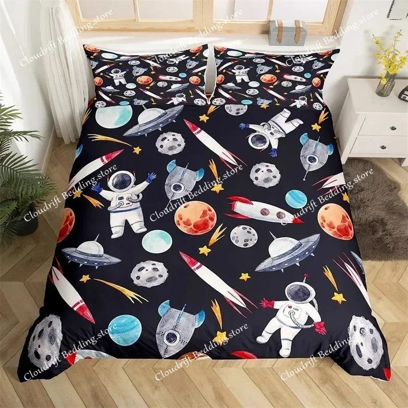 Astronaut Duvet Cover Set, Space Bedding Set For Kids Boys, Sky Galaxy Themed Comforter Cover, Queen King Twin Size Quilt Cover