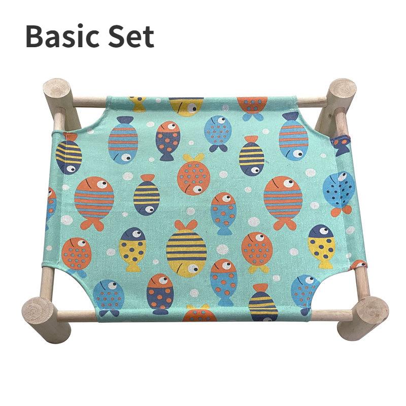 1Set Cat and Dog Hammock Bed  Wooden Cat Hammock Elevated Cooling Bed Detachable Portable Indoor Outdoor Pet Bed