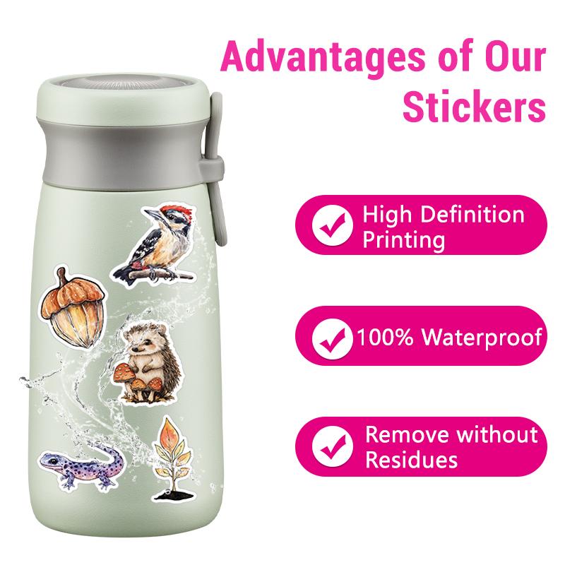 50PCS Cute Cartoon Animal Stickers Watercolor Animal Theme Sticker Nature Jungle Stickers Vinyl Waterproof Decals for Scrapbook