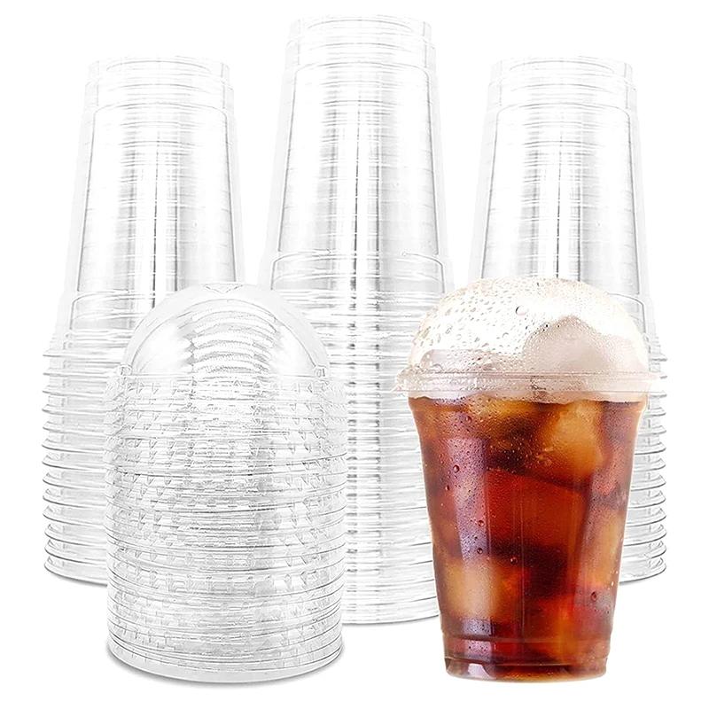 Plastic Beverage Cups with Lids Disposable Cold Drink Containers for Milk Tea Juice Iced Coffee Ice Cream Dessert Party Supplies