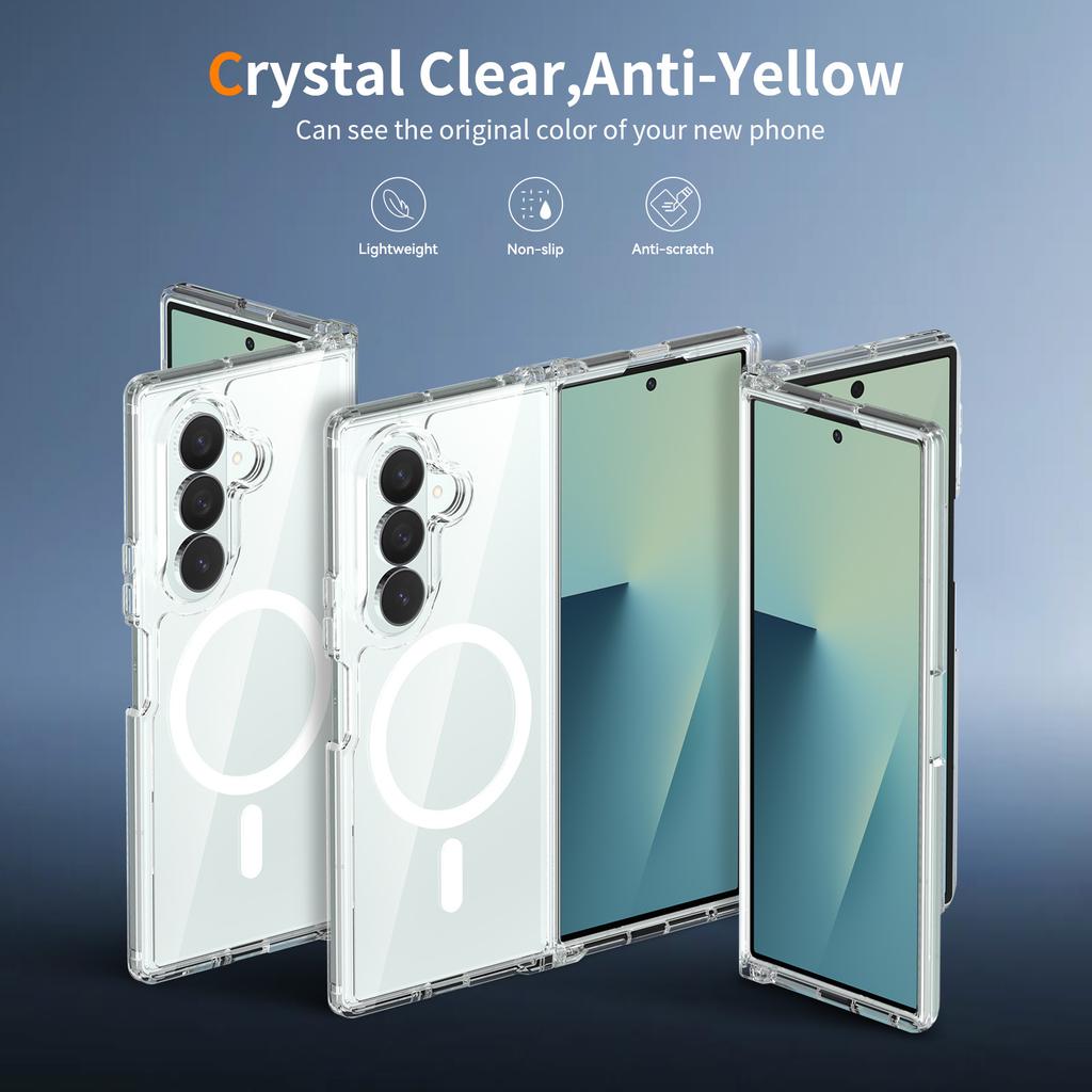 Luxury Transparent Magnetic Case for Samsung Galaxy Z Fold 8/ZFold7 Set with Magsafe Acrylic Clear Anti-yellow Cover Z Fold 8 Ul