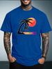Unisex Summer White Short Sleeve Tee Gradient Sunset Coconut Palm Beach Silhouette Graphic Crew Neck Loose Casual Male Tops