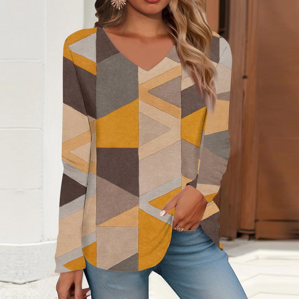 Women's T Shirt Tee Print Long Sleeve Daily Weekend Daily Basic V Neck Regular  Fall Winter Tops