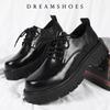 Korea Leather Platform Oxfords Slip On Thick Tottom For Male Derby Shoes Casual Loafers Mens Square Toe Formal Dress Shoes