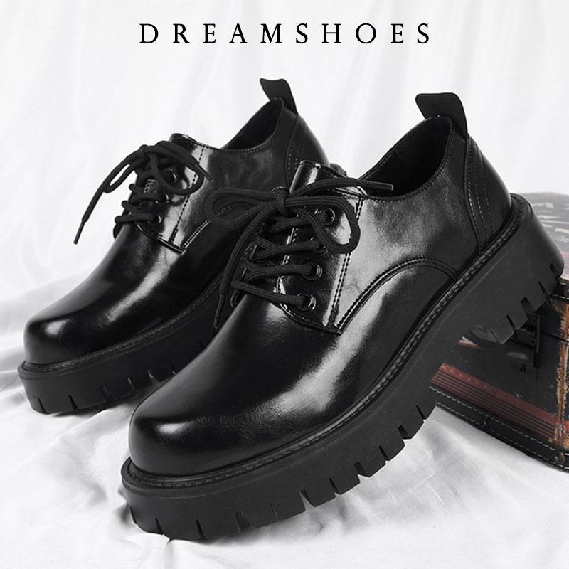 Korea Leather Platform Oxfords Slip On Thick Tottom For Male Derby Shoes Casual Loafers Mens Square Toe Formal Dress Shoes