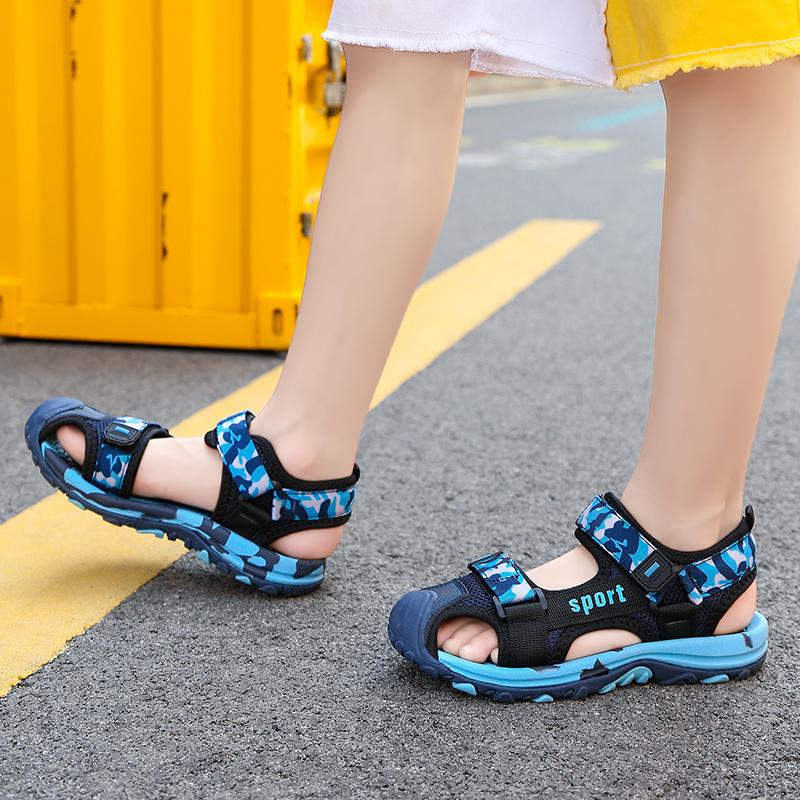 Sport Summer Boys Sandals 5-16Years Light Baotou Beach Holiday Sandals Non-slip Soft Bottom Shading Leather Kids Shoes Outdoor
