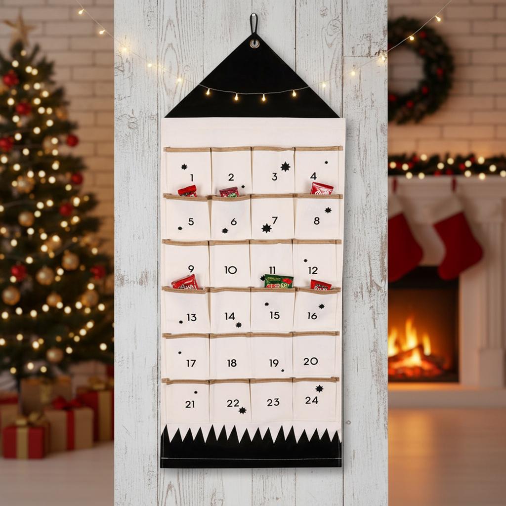 Látkový vánoční adventní kalendář s kapsami 24 dní odpočítávací kalendář DIY přírodní závěsný úložný vak pro domácí dekoraci