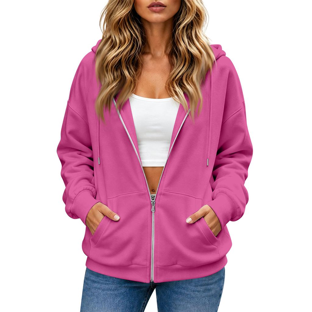 Felpa da donna casual con zip e maniche lunghe, giacca sportiva con colore