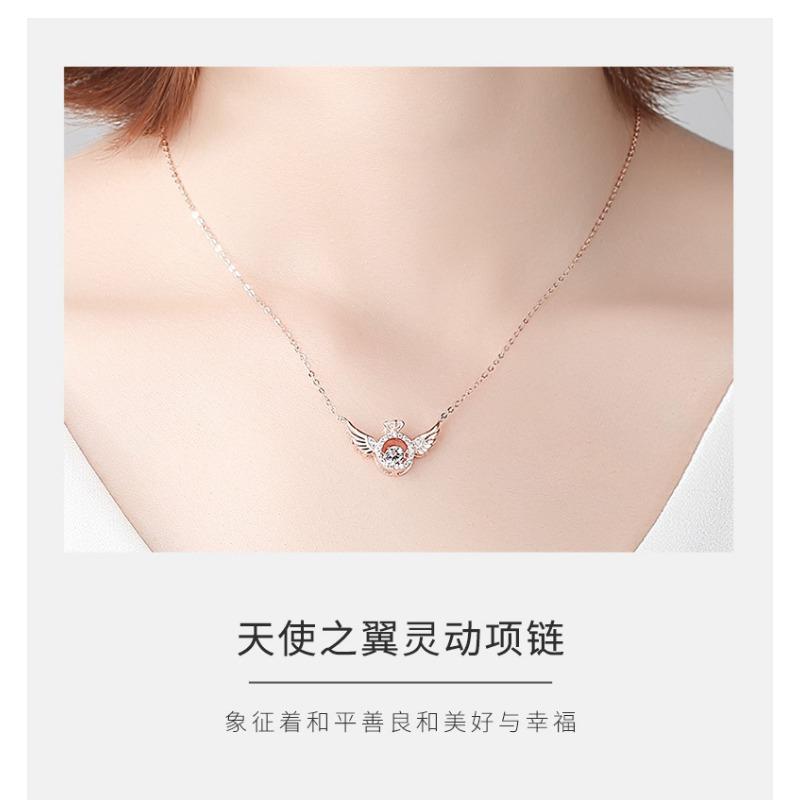 Women Fashion Sweet Angel Wing Zircon Pendant Simple Clavicle Necklace