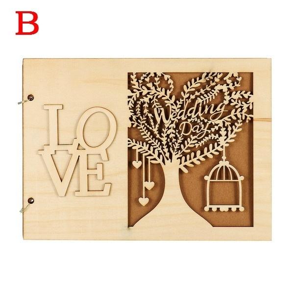 1PCS Wedding Decroation Guest Book Wooden Tree  DIY Craft Album Scrapbooking Picture Album 20 Pages LS