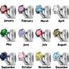 S925 Sterling Silver Oxide Beads December Birthstone Round Single Stone Ring Beads Bracelet DIY Jewelry Accessories
