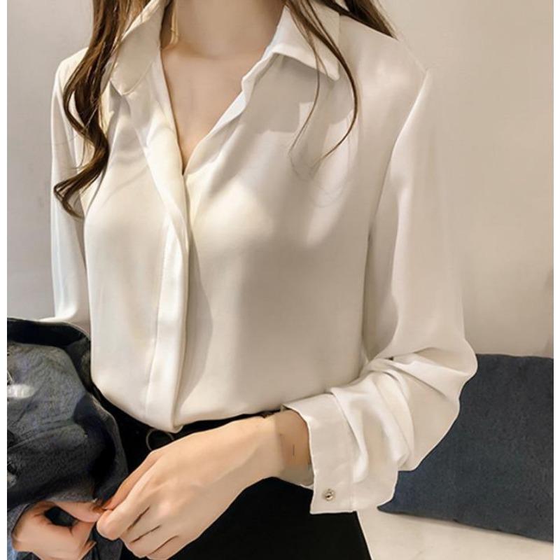 Chiffon Shirt Women's Spring and Autumn Loose Plus Size Blouse Long-sleeved Professional OL Shirt