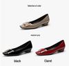 2026 Elephant Grey Patent Leather Chunky Heel Buckle Shoes - 2.5CM Square Toe, Low Cut Women's Heels