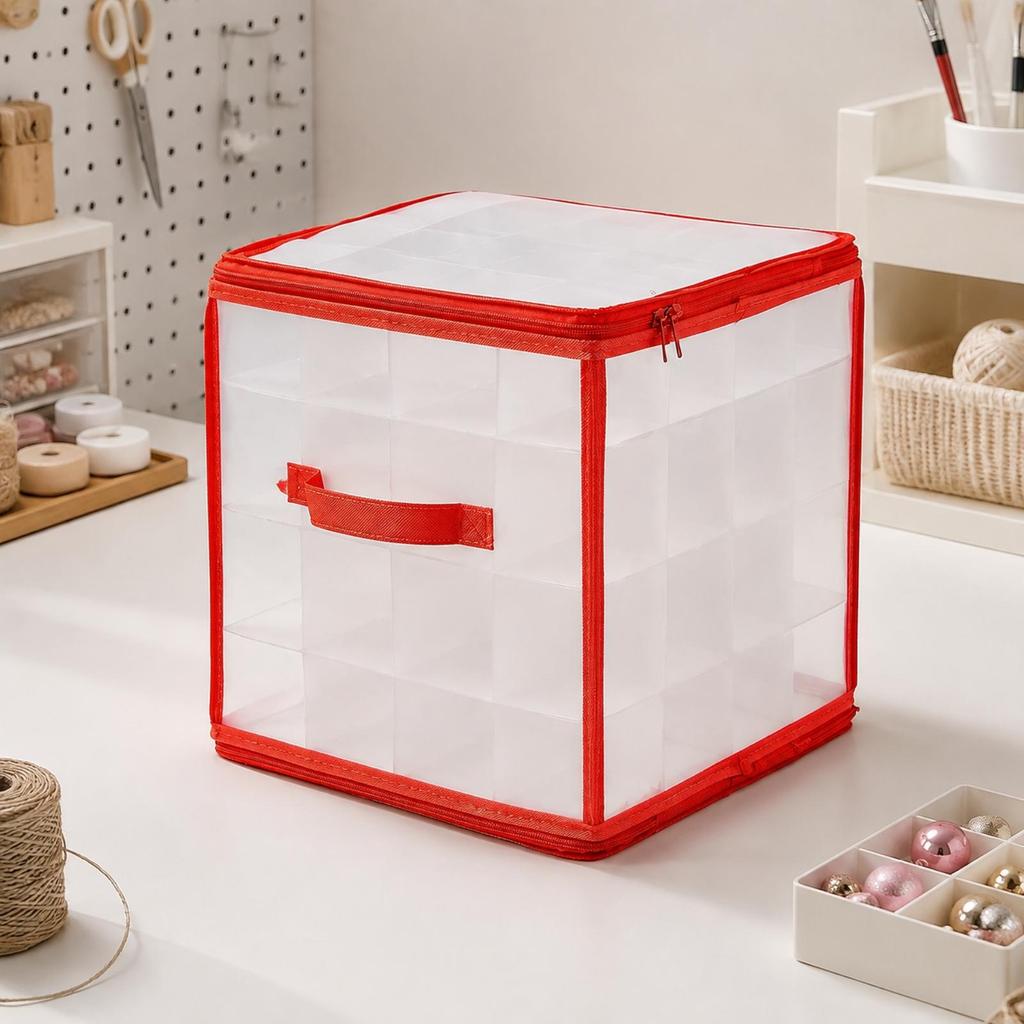 Decoration Organizer Space-Saving Divided Storage with Red Trim