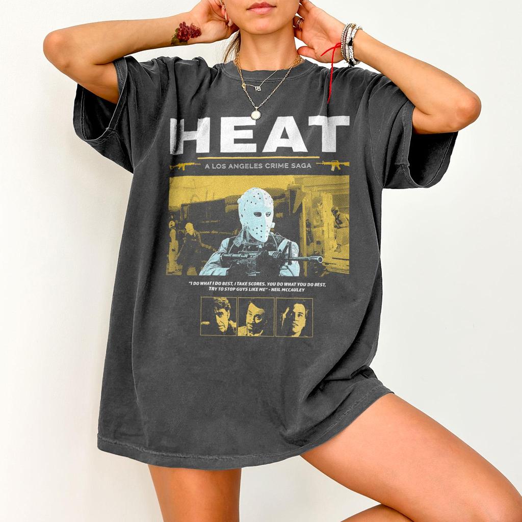 Streetwear Vintage Womens Heat Crime Cinema Movie TShirt Unisex Oversize Cotton Tee Top Casual Trend Loose Harajuku ONeck Summer