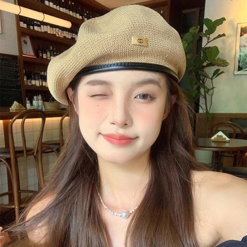 Maillard spring and autumn beret new versatile metal retro leather brim painter hat trendy hat children show small autumn