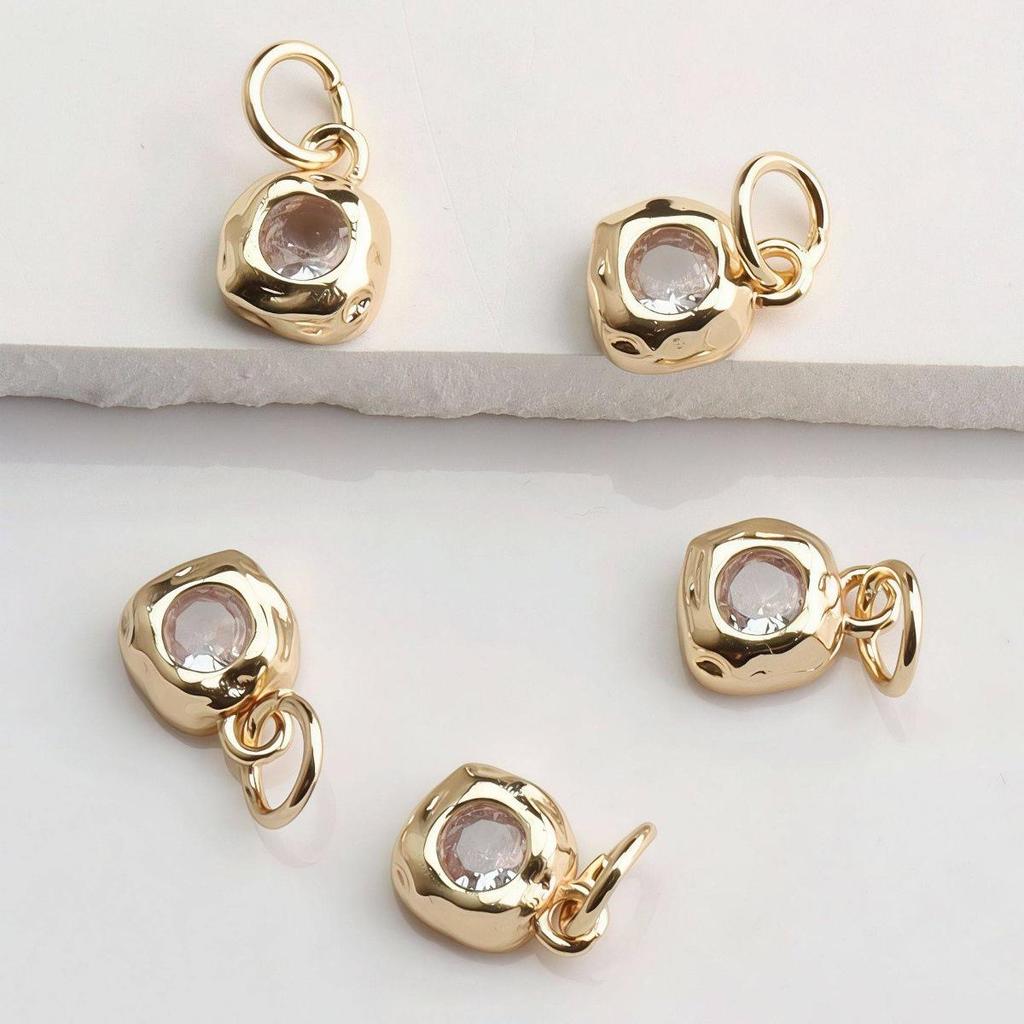 14K Gold Plated Irregular Square Zircon Pendant for DIY Bracelets and Necklaces