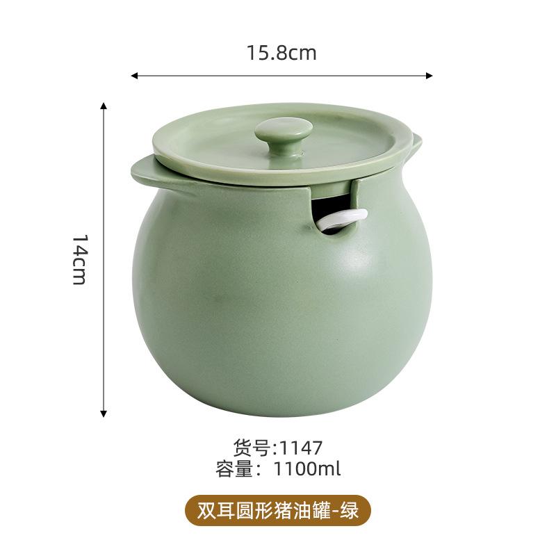 Ceramic Lard Jar with Spoon Multi Purpose Kitchen Spice Storage Container for Home Use