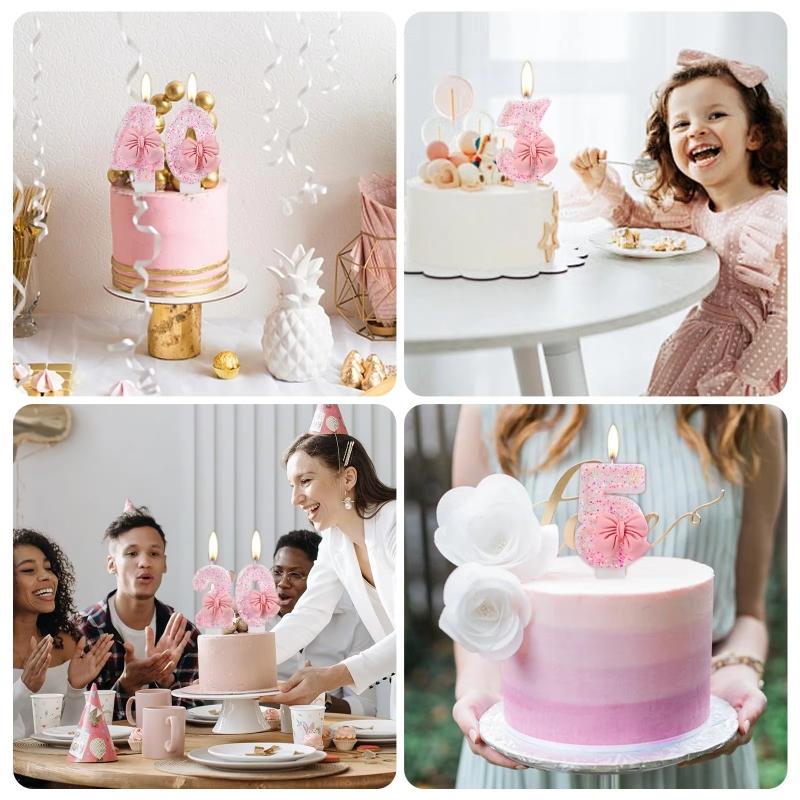 Pink Butterfly Shaped Rhinestone 3D Number Cake Topper 0-9 for Birthday Anniversary Milestone Events Party Decoration