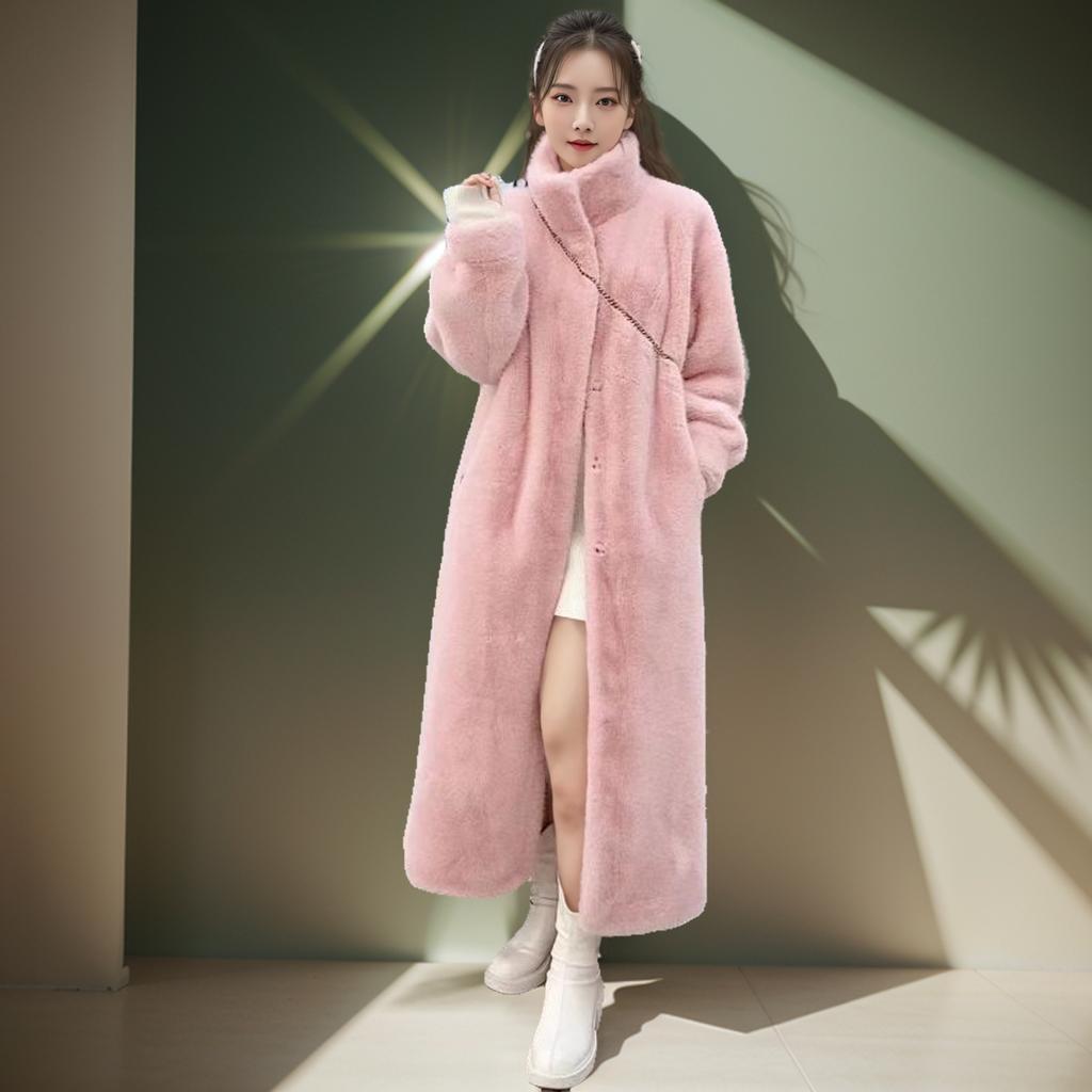 Autumn and Winter Thickened Long Stand-up Collar Imitation Mink Hair Thickened Wool Environmentally Friendly Fur Jacket Women's Light Coat