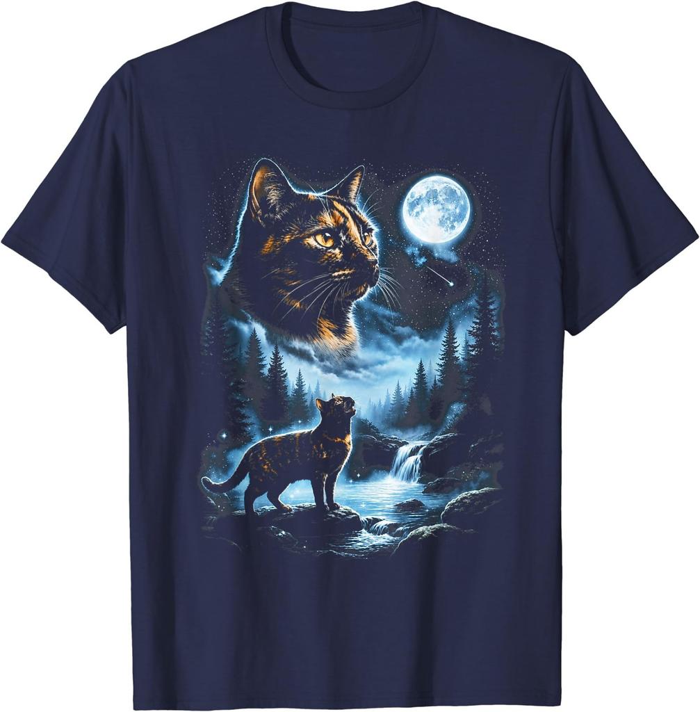 Tortoiseshell Cat Howling At Moon Celestial Parody Design T-Shirt