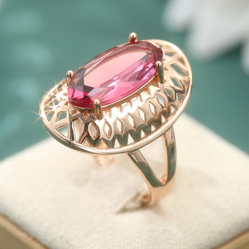 Rose Golden Classic Oval Synthetic Red Gemstone Rings For Women Hollow Carving Craft Luxury Wedding Rings Jewelry Gift