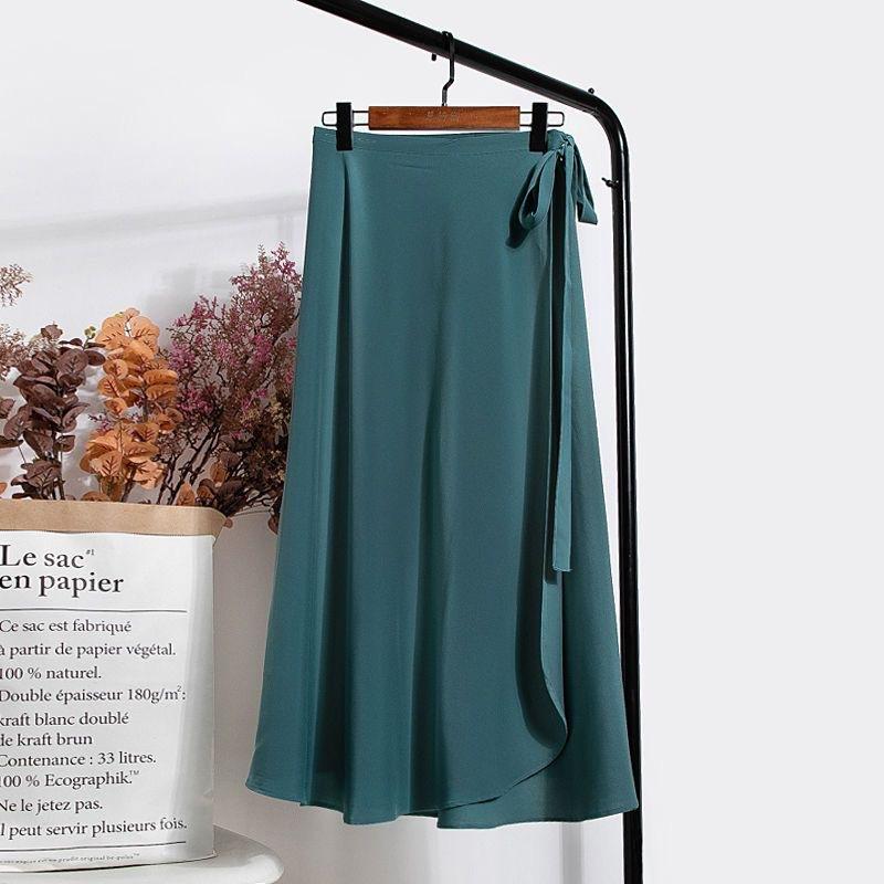 Summer Design One Piece Skitts Women High Waist Elegant Lace Up Chiffon Skirt Solid Color Thin Mid Length A-line Fallas