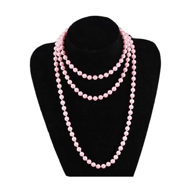 8Mm glass imitation pearl necklace women's simple knotted multi-layer long sweater chain clothing accessories