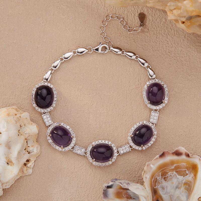 S925 Sterling Silver Color Treasure Jewelry Natural Citrine Amethyst Topaz Bracelet Women