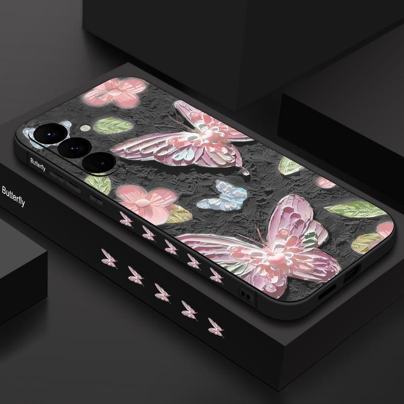 

Цветной чехол для телефона с масляным принтом бабочки для Samsung S24 Ultra S23 Plus S22 S21 S20 FE A55 A54 A52 A35 A32 A14 5G противоударный тонкий мягкий чехол из ТПУ со шнурком Samsung A52 A52S 5G чёрный