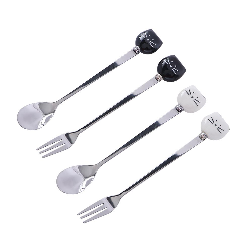 Tableware Cute Animals Stainless Steel Tea Spoons Stirring Tool Coffee Stirrer Cat Dessert Spoon