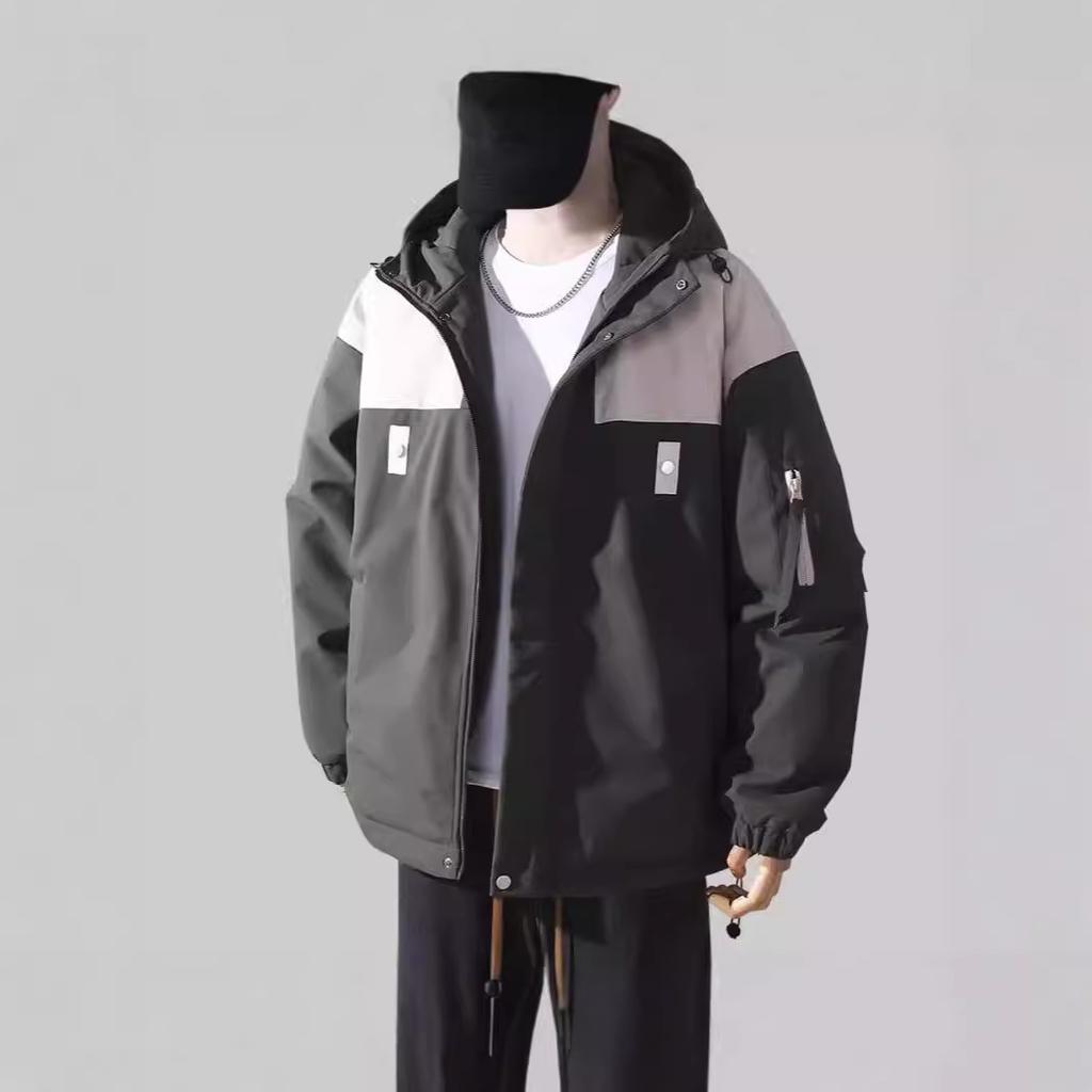 Pánská zimní zateplená bunda pro americký pár s kapucí, teplá sametová zateplená bunda