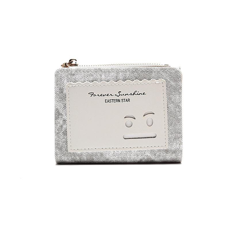 New short wallet female smiley face denim simple large capacity change bag card bag WaIIet